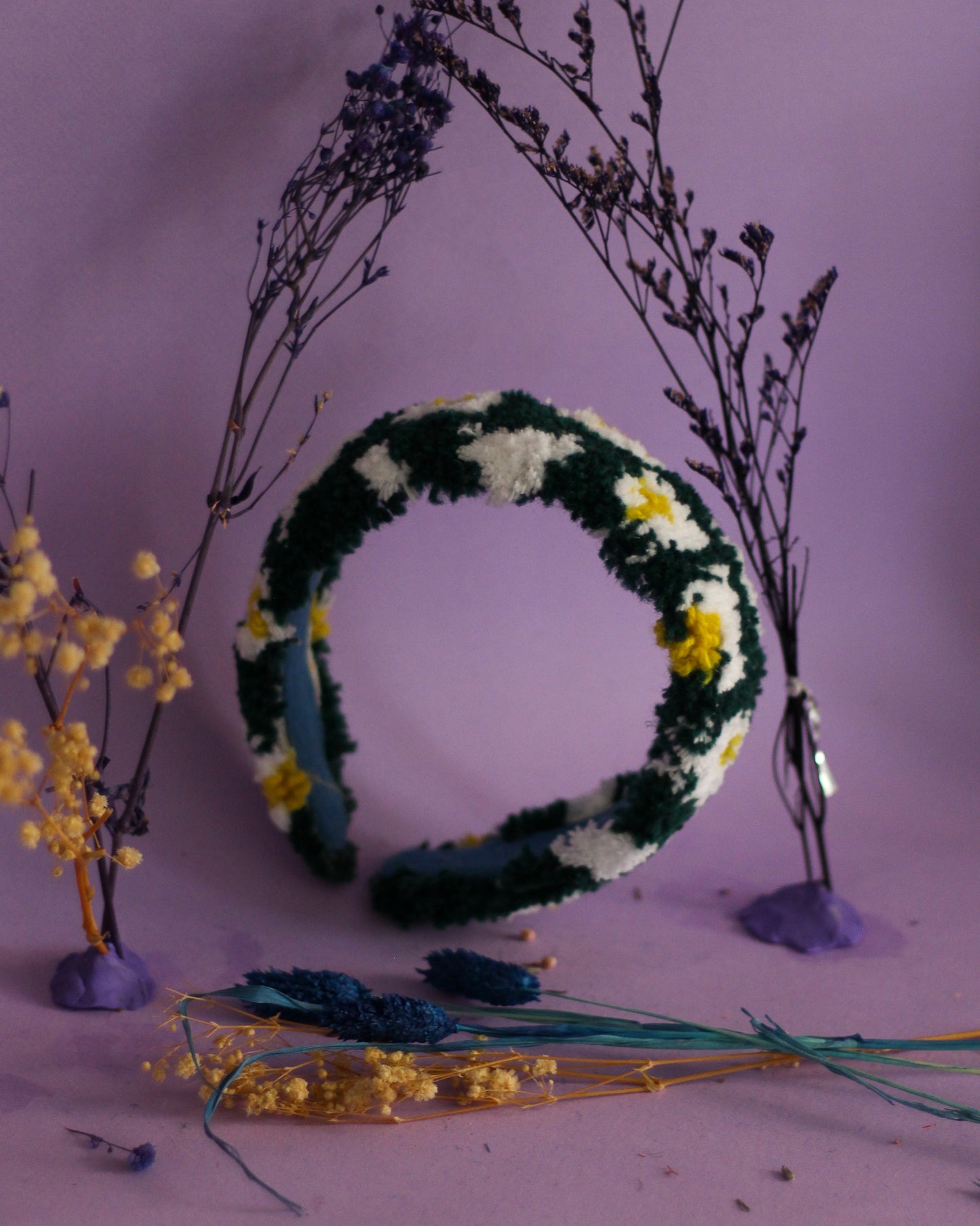 Forest green floral headband